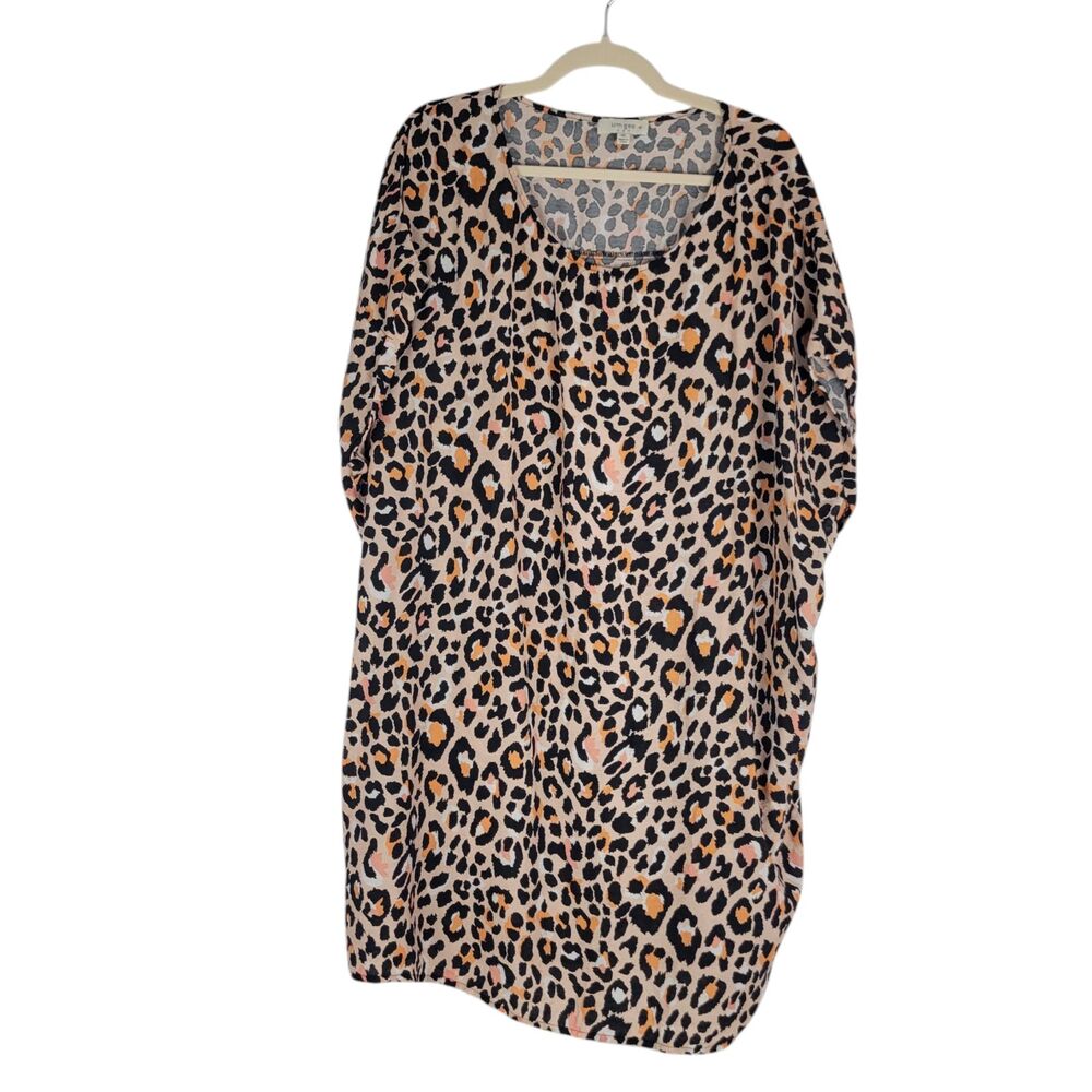 Umgee Top Women’s 1XL Leopard Animal Print Short Sleeve Casual Tunic Multicolor